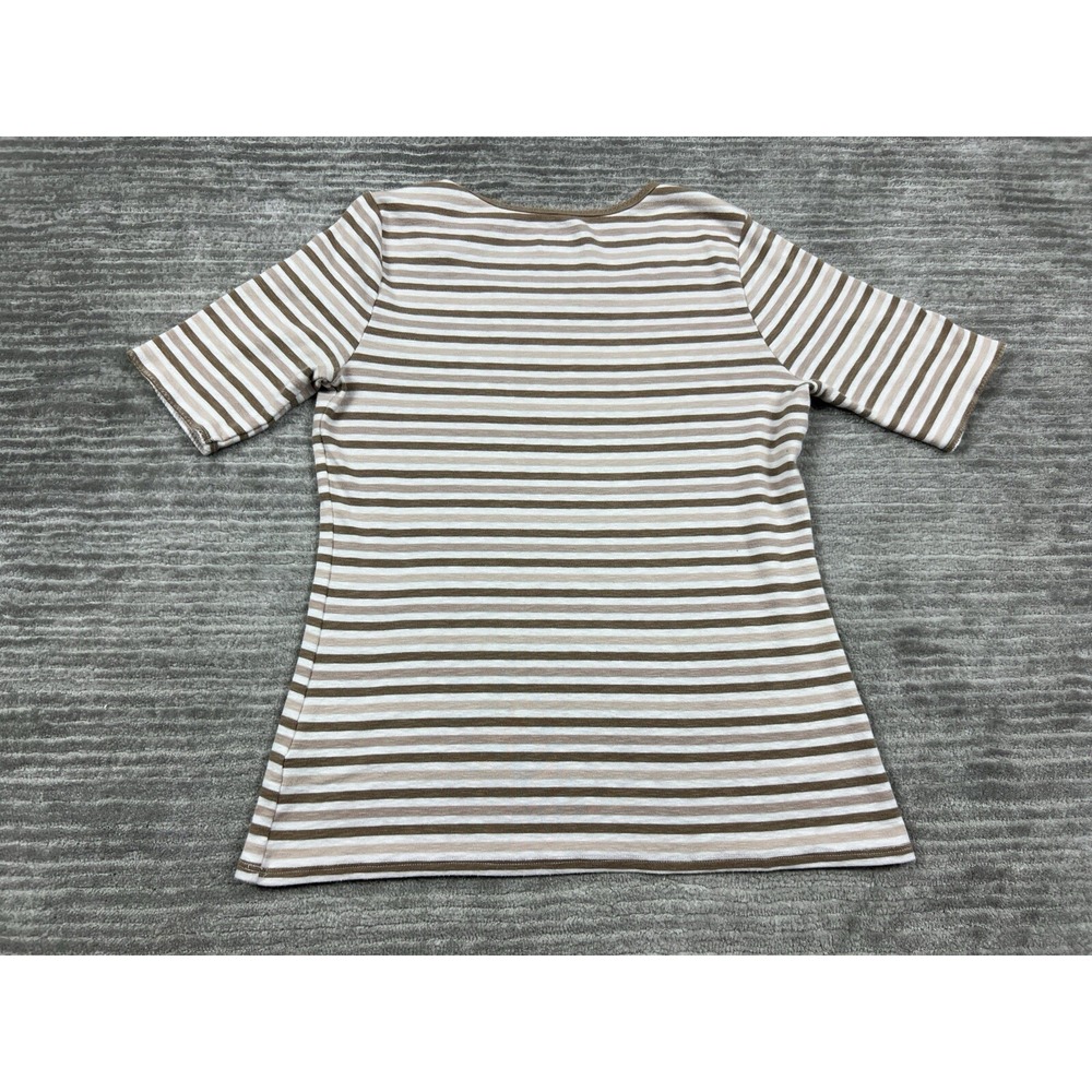 Time and Tru Top Womens Small Brown Striped Short Sleeve Cotton‎ Blend - Picture 6 of 11